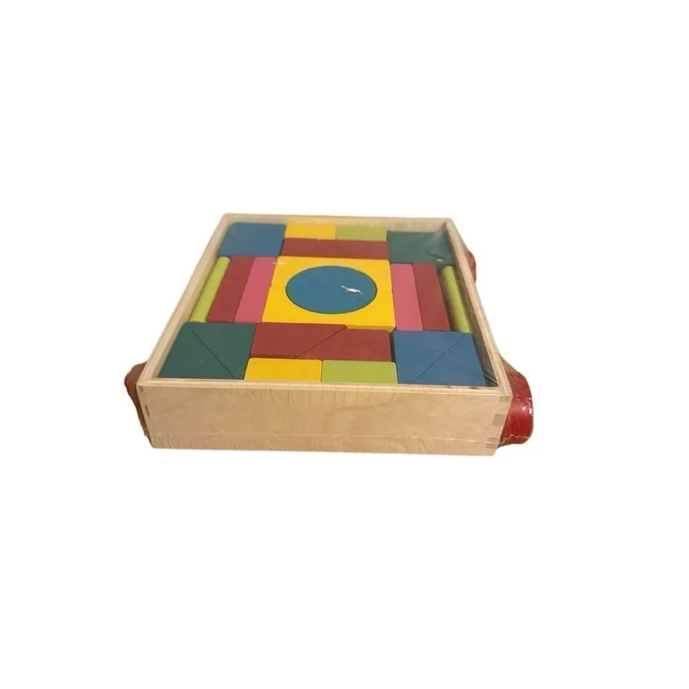 Brand New Ankyo Wagon Wooden Pull Block Geometrical Building Blocks 28 ct